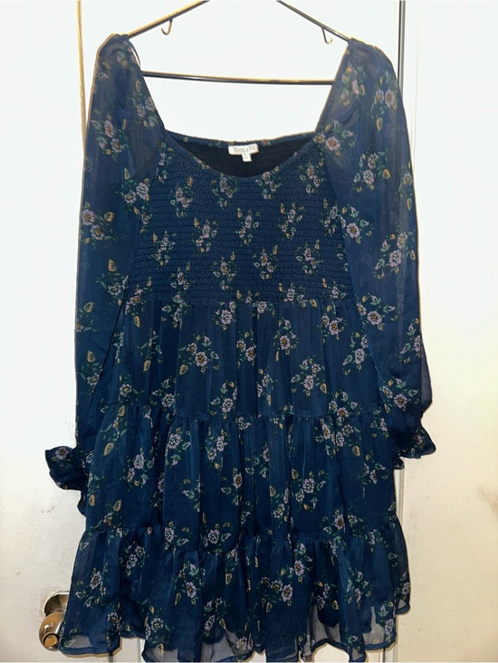 Patrons of Peace Dresses & Skirts - Patrons of Peace Navy Floral Tiered Long-Sleeve Dress